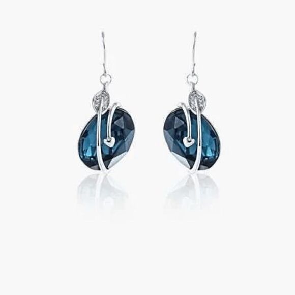 Elegant Blue Platinum Crystal Earrings - Picture 1 of 1